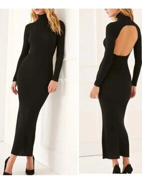 Something Navy Black Turtleneck Open Back Sweater Dress S NWT